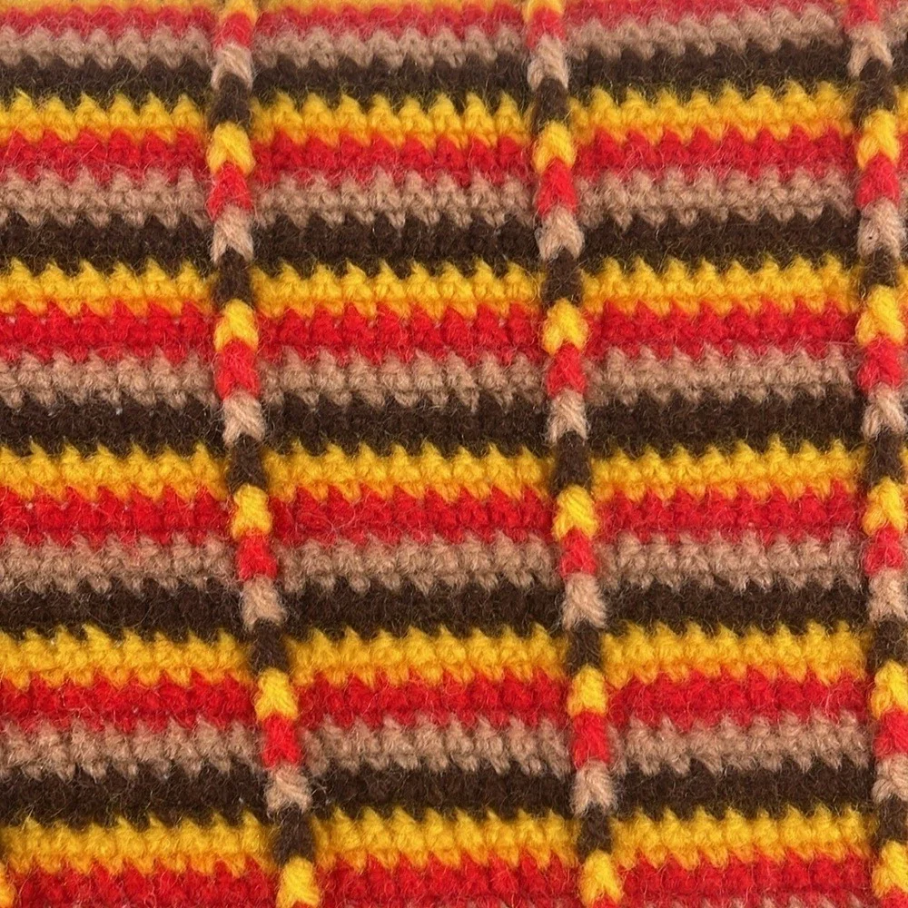 Vintage‎ Handmade Crochet Striped Throw Blanket Retro Orange Yellow Brown Afghan